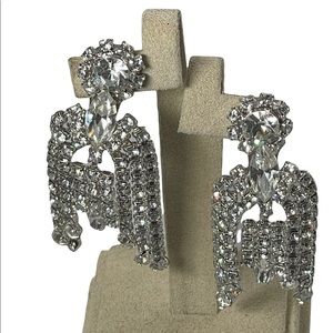 Vintage Weiss 1960s Crystal sparkle dangle fancy party gala clip on earrings